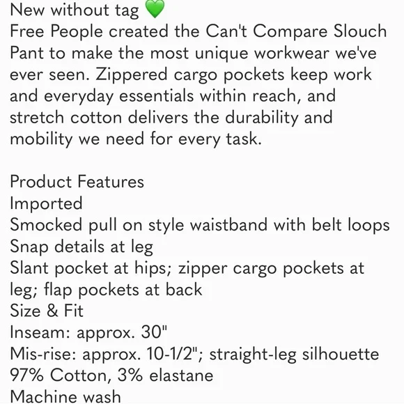 Free People WE THE FREE: CANT COMPARE SLOUCH PANTS NWOT - Picture 7 of 8